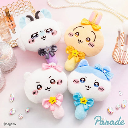 Chiikawa Super Magical plush mirror collectibles by Parade — 4 pastel designs featuring Chiikawa, Hachiware and Usagi with flower and ribbon decorations