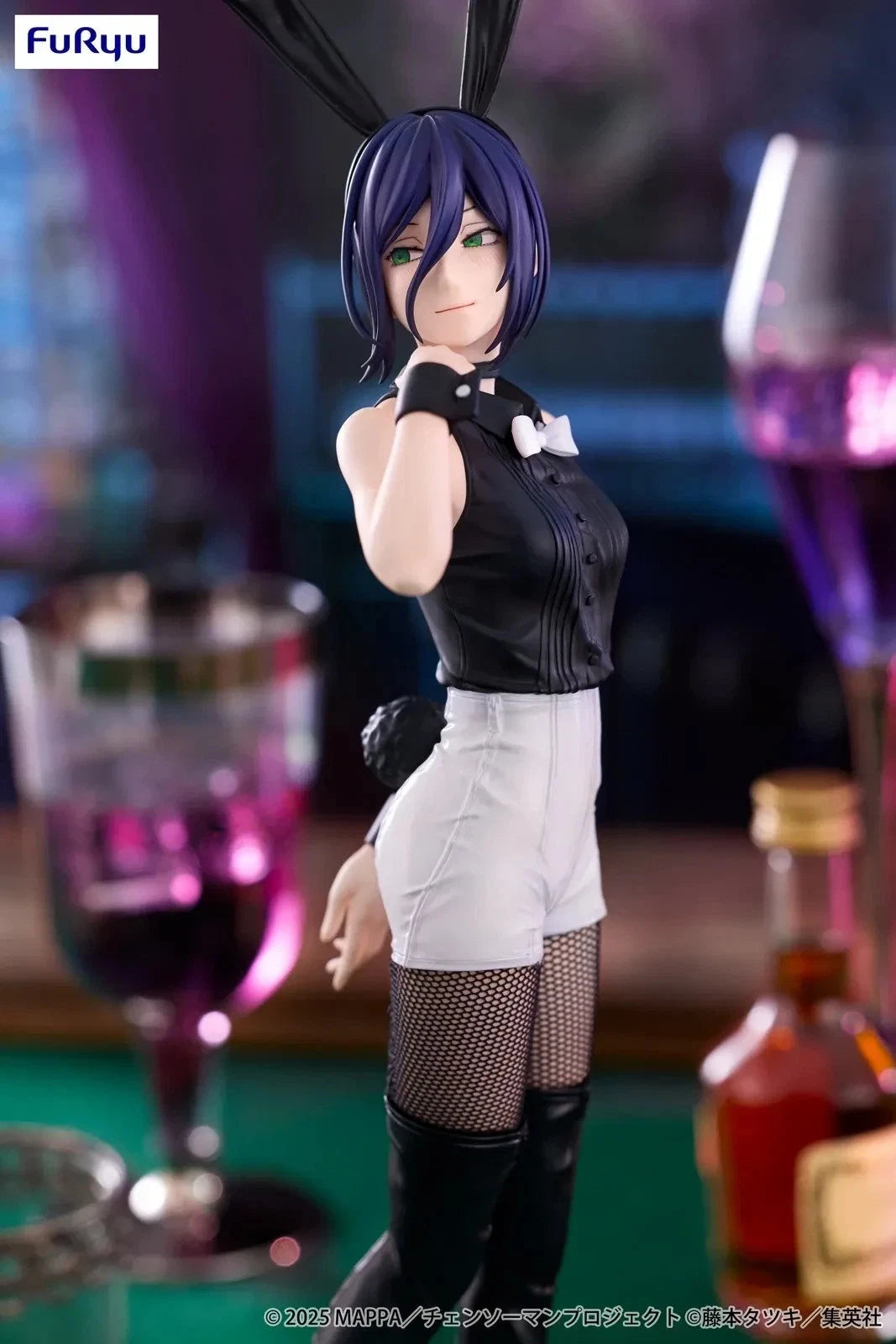 FuRyu BiCute Bunnies Reze figure from Chainsaw Man Reze Arc — 27cm bunny girl with black sleeveless top, white shorts, real fishnet stockings and tall boots