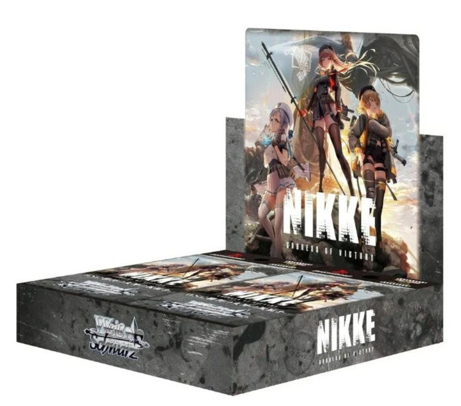 Weiss Schwarz Japanese Edition Goddess of Victory NIKKE booster box — gray box featuring NIKKE characters, official Bushiroad Japanese trading card game