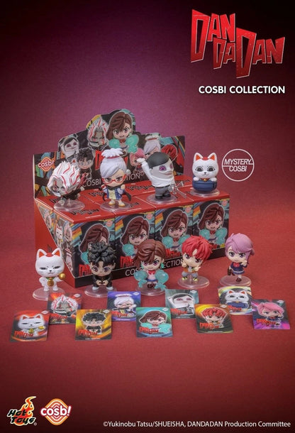 Hot Toys Cosbi Collection — Dandadan Crybaby series featuring miniature chibi-style figures including Momo, Okarun, and mystery Cosbi in blind box.