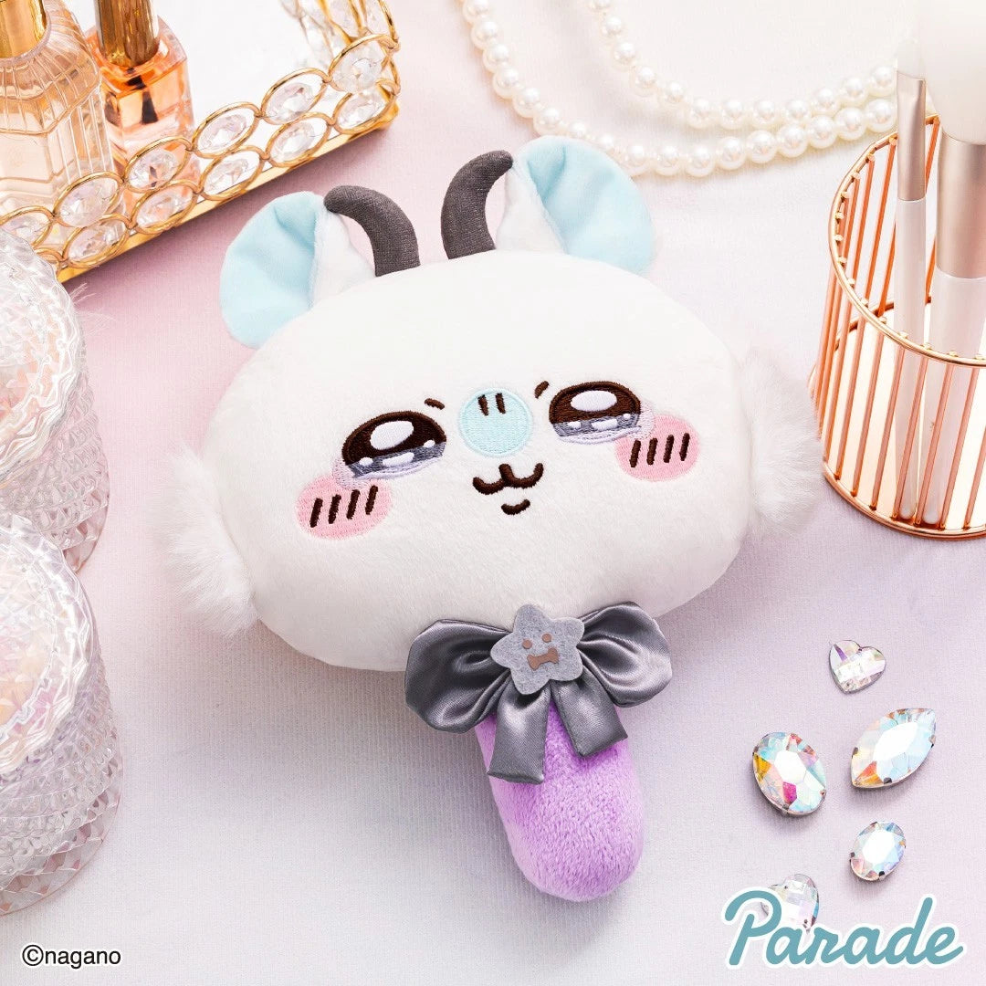 Chiikawa Super Magical plush mirror collectibles by Parade — 4 pastel designs featuring Chiikawa, Hachiware and Usagi with flower and ribbon decorations