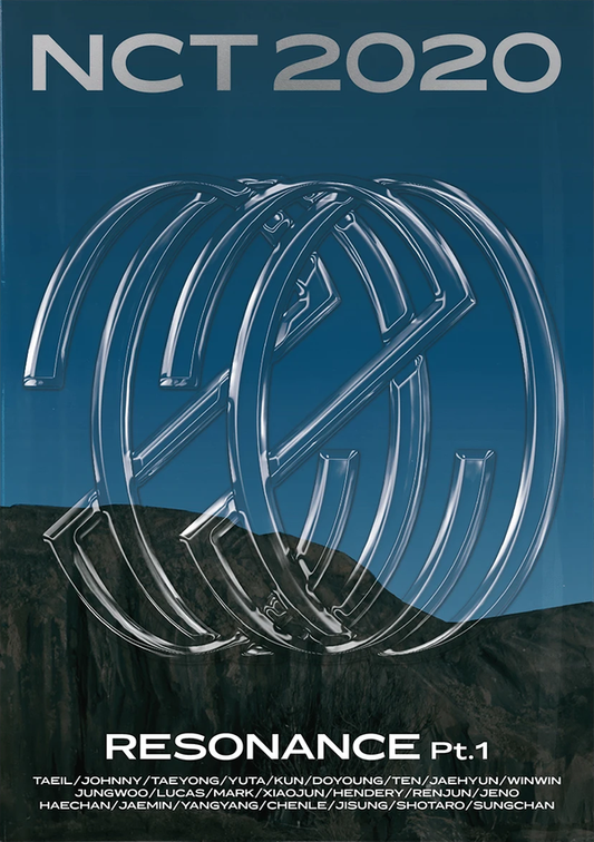 Promotional poster for NCT 2020 Resonance Pt. 1 with abstract design and text on a blue and black background.