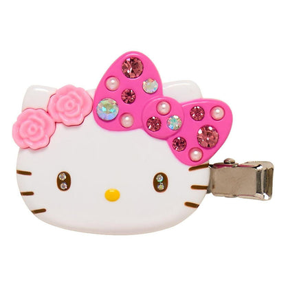 Hello Kitty Bangs Clip Deluxe Pink set of 2 — rhinestone bow ABS resin hair clip left and right facing, official Sanrio Japan kawaii hair accessory
