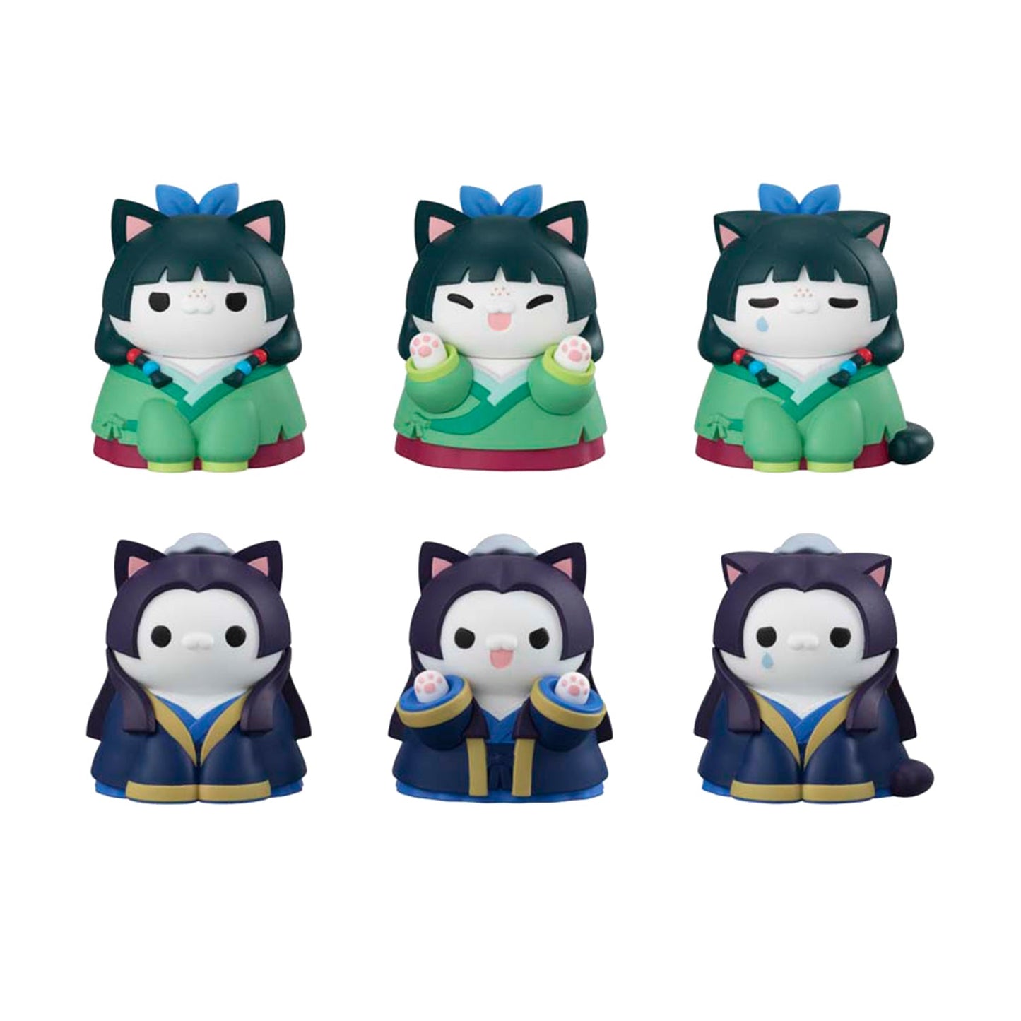 Bandai MegaHouse The Apothecary Diaries Imperial Court Cat collectible figurines set. Adorable cat-themed characters inspired by the hit series ‘The Apothecary Diaries,’ featuring detailed kimono designs and expressive faces. Perfect for anime fans and gachapon collectors looking for rare and authentic Japanese figures