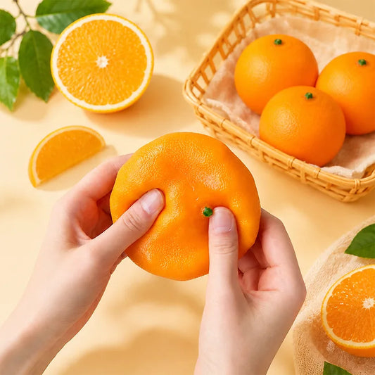 Mandarin Crunch Squishy Slime -- satisfying crunchy tangerine shaped slime stress relief sensory toy kawaii food design